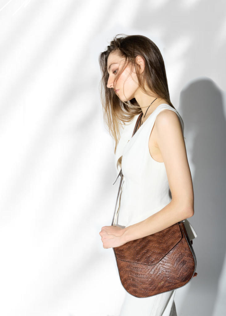 Marta crossbody bag in pelle stampa intreccio cognac