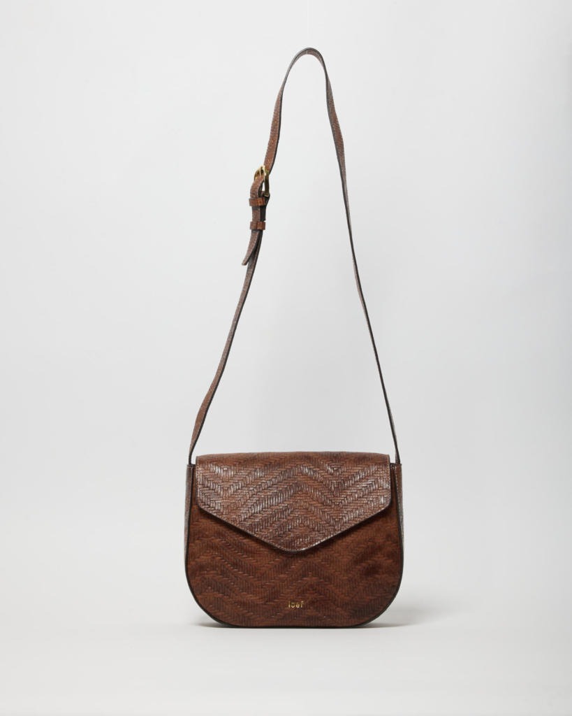 Marta crossbody bag in pelle stampa intreccio cognac