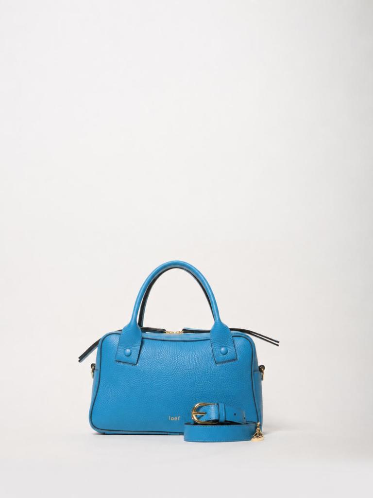 Bigotta bauletto in pelle martellata blu