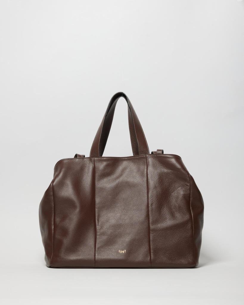 Daisy Shopping Bag in Pelle Martellata a Grana Fine Cioccolato