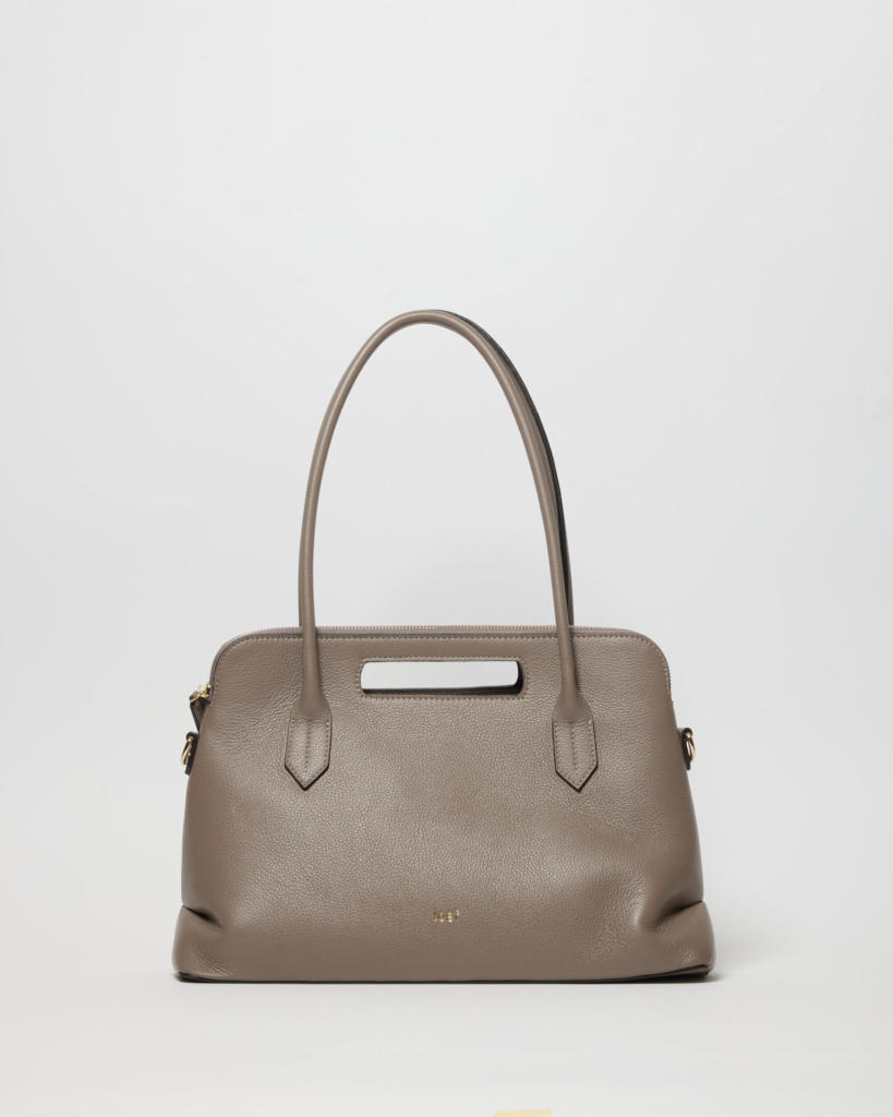 Tote bag Dalia Promenade IOEF in pelle martellata taupe caldo, vista frontale, Made in Italy