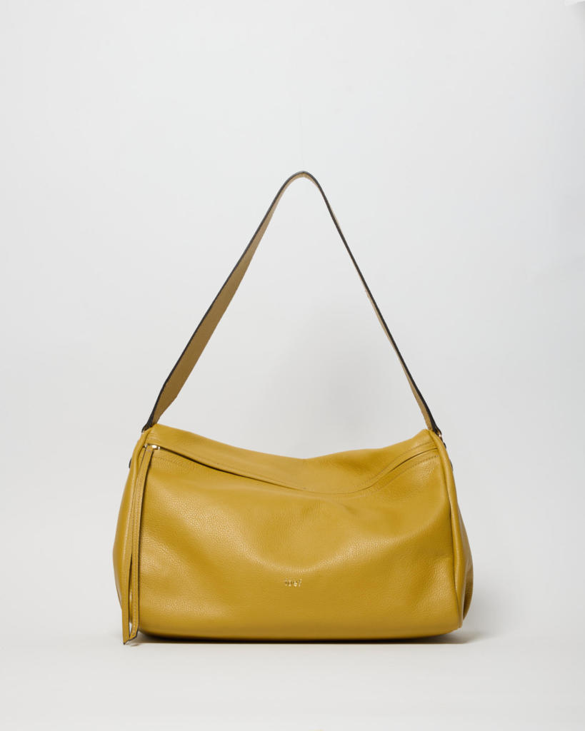 Jill Borsa a Spalla in Pelle Martellata Grana Fine Giallo Senape