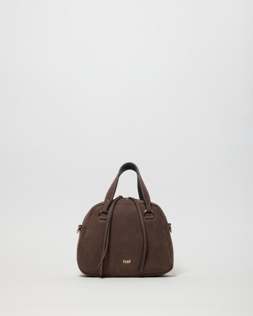 Roll Bowling Bag Compatta in Nabuk Marrone Fango