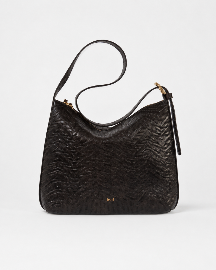 Ingrid hobo bag in pelle stampa intreccio testa di moro – vista frontale