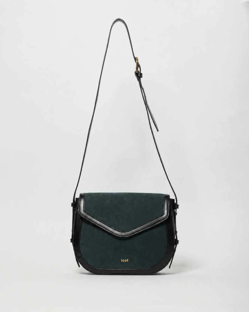 Arc borsa a tracolla in nabuk Verde Petrolio e pelle Nera Made in Italy IOEF