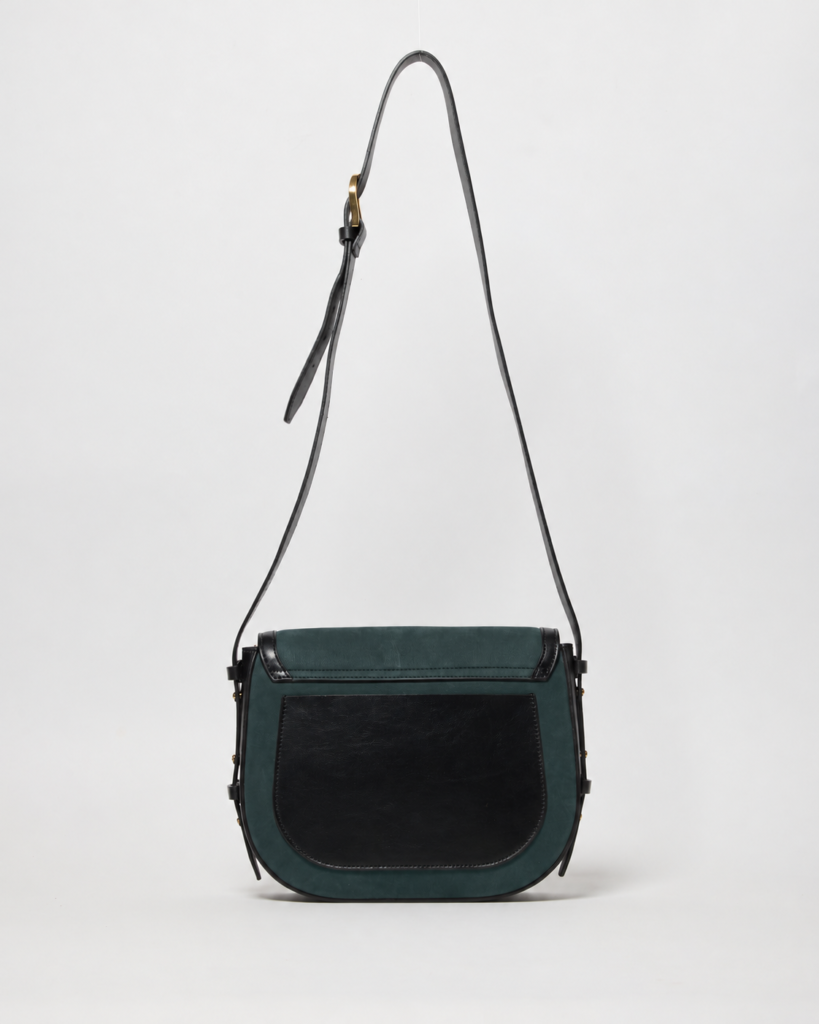 rc borsa crossbody in nabuk Verde Petrolio e pelle liscia Nera