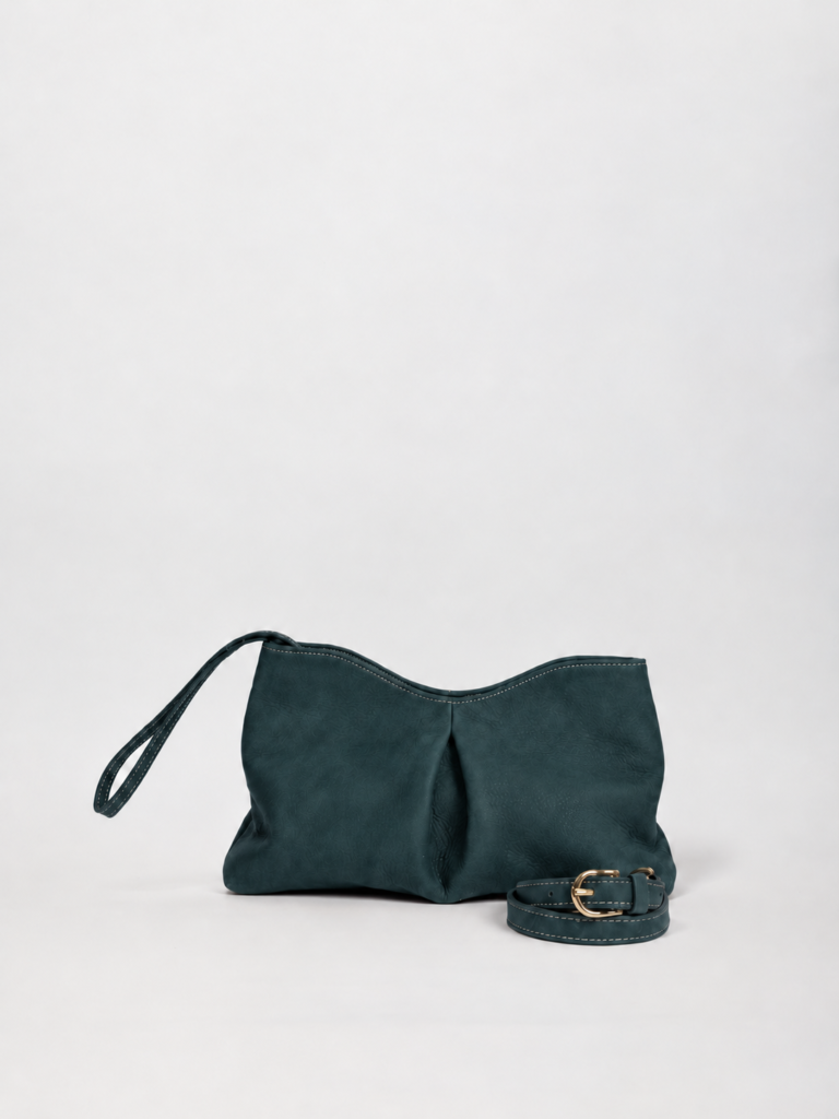 Flow Mini borsa in nabuk Verde Petrolio con tracolla regolabile