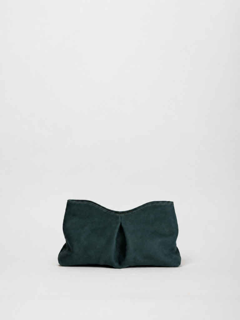 Flow Mini clutch Verde Petrolio in nabuk vista frontale