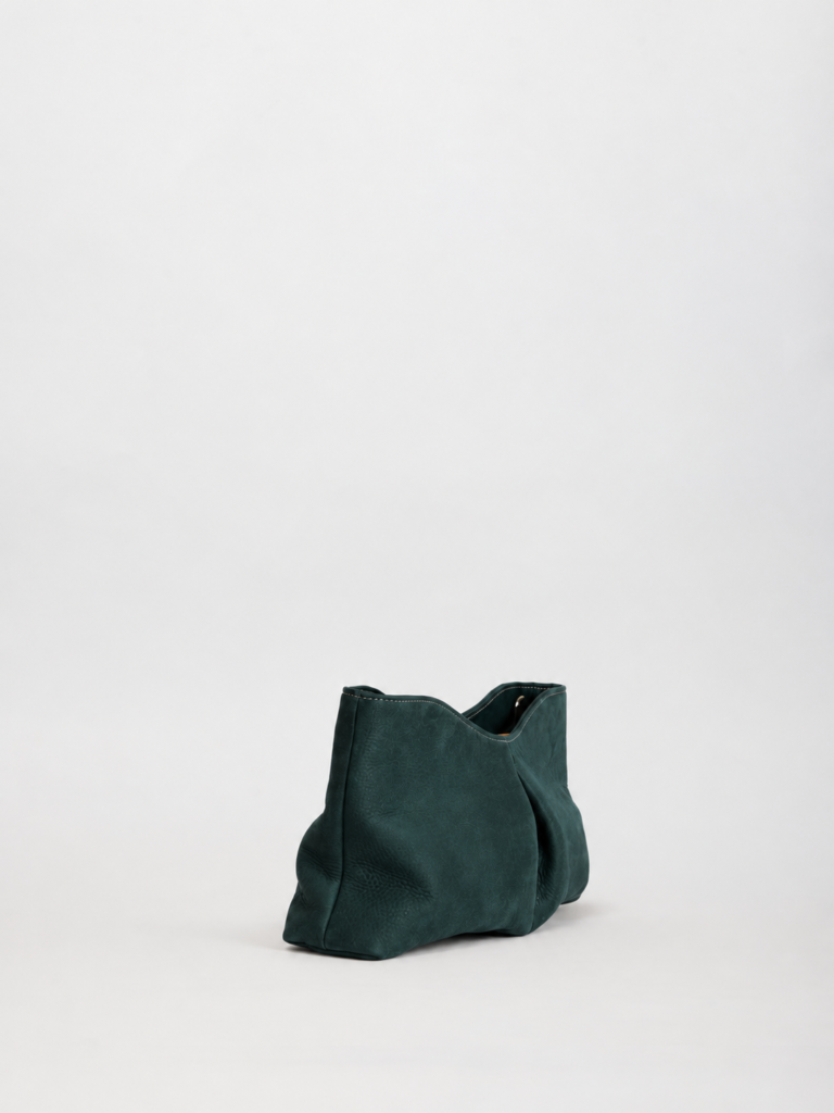 Flow Mini clutch in nabuk Verde Petrolio Made in Italy IOEF vista tre quarti