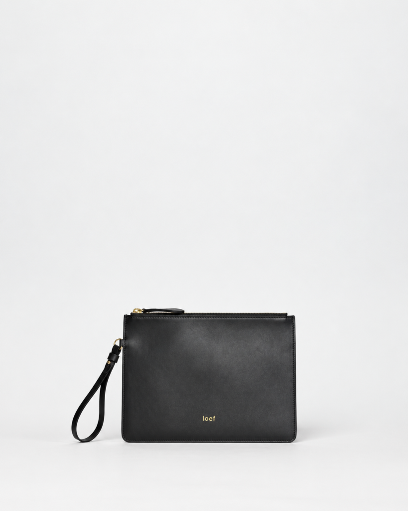 Vega pochette in pelle liscia Nera Made in Italy IOEF