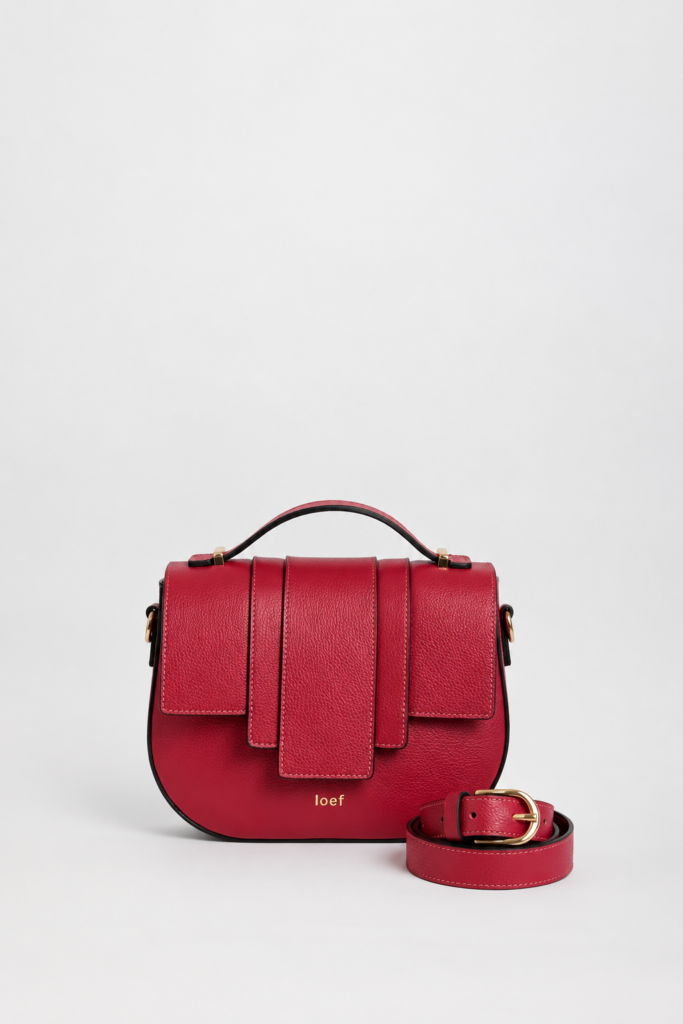 Kim Red fine-grain pebbled leather handbag