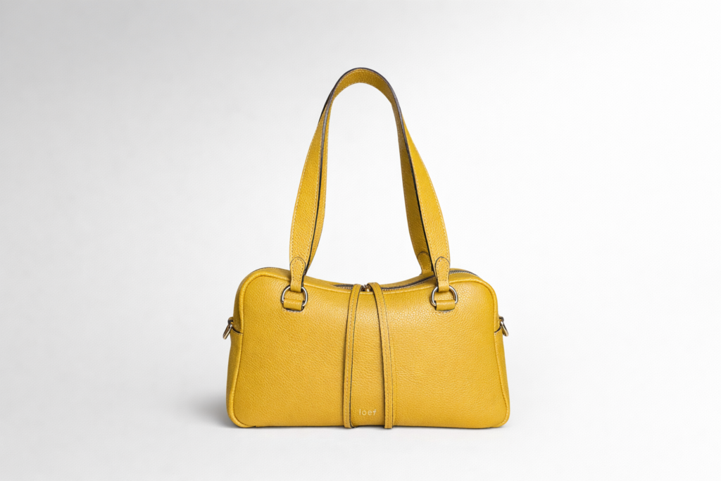 Soft borsa a spalla in pelle martellata Giallo Senape Made in Italy IOEF