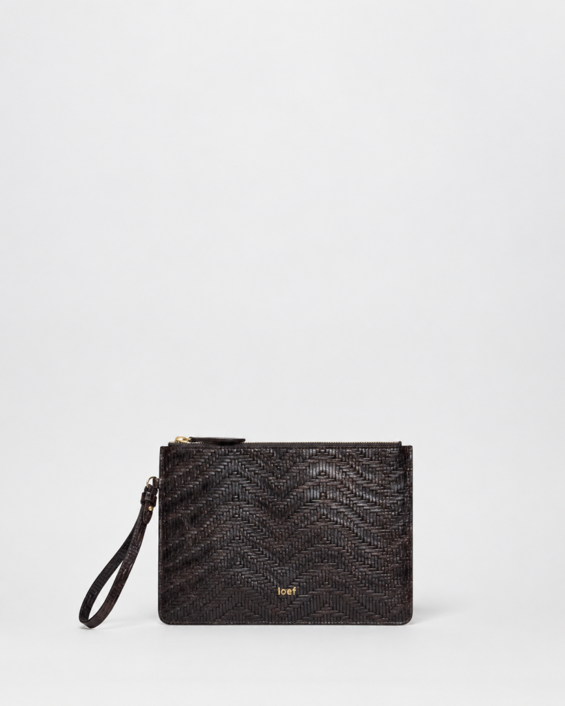 Vega pochette in pelle stampa intreccio Testa di Moro Made in Italy IOEF